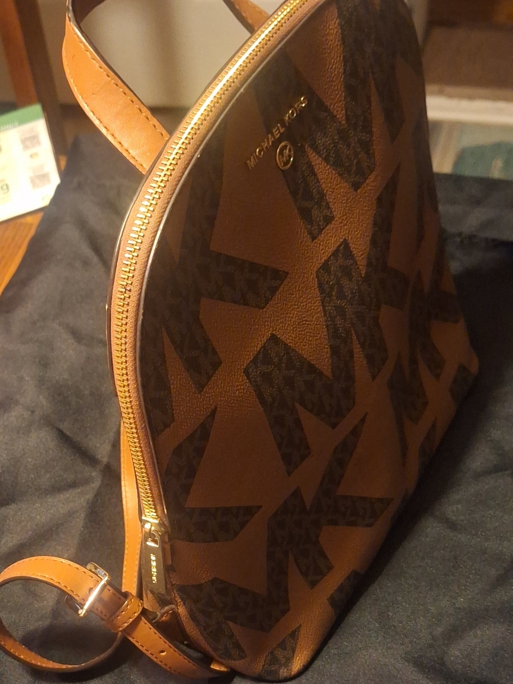 Michael Kors Brown MK Logo Backpack with Gold Accents - Picture 8 of 13
